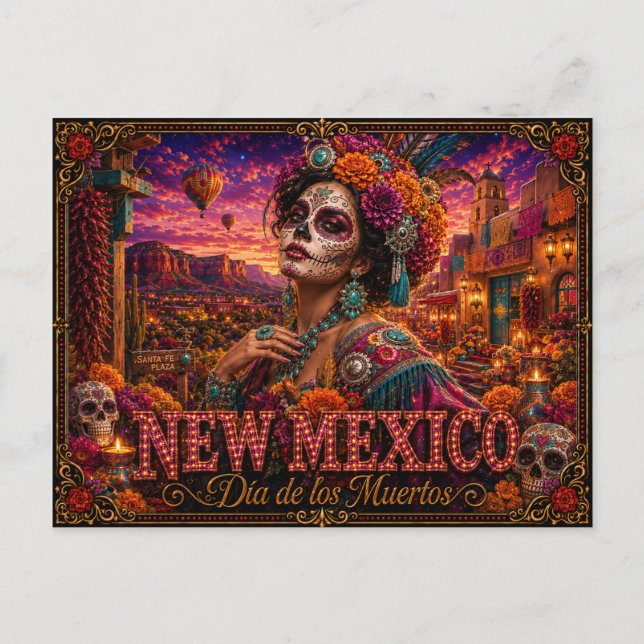 New Mexico Día de los Muertos Retro Vykort (Framsida)