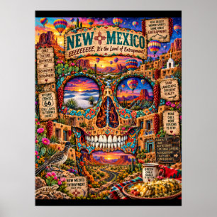 New Mexico Dödskalle Konsttryck State of Mind Poster