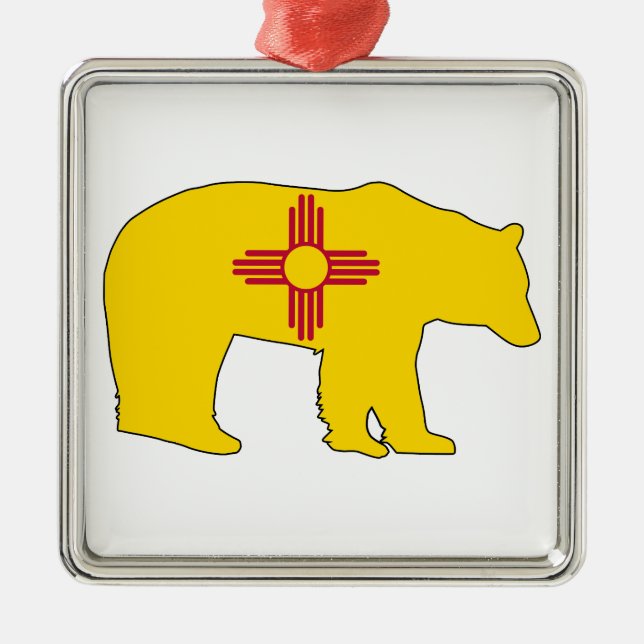 New Mexico Flag Björn Julgransprydnad Metall (Framsidan)