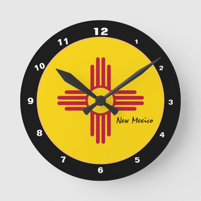 New mexico Flagga & New mexico mode /design USA Rund Klocka (Framsida)