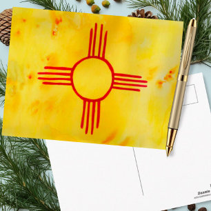 New mexico Flagga vattenfärgsfärgton Vykort