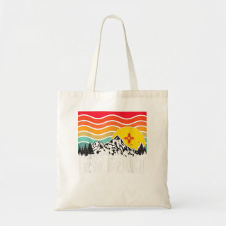 New mexico Graphic Retro State Träd bergen Sol Tygkasse