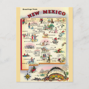 New Mexico illustrerad karta Vykort