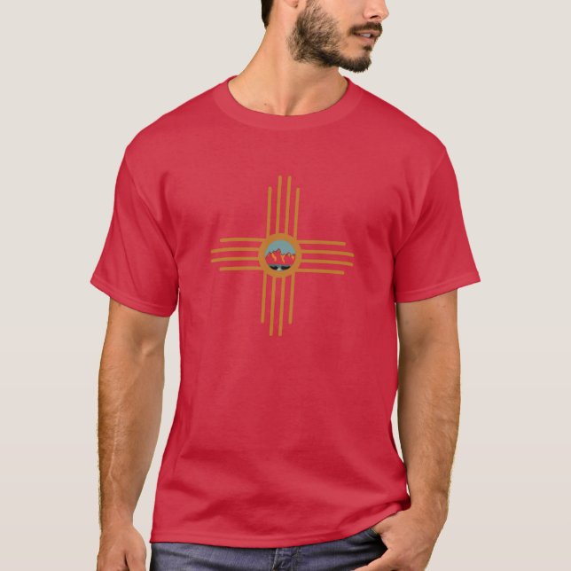 New mexico NM Zia indisk symbol Waterfall T-Shirt (Framsida)