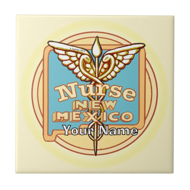 New Mexico Nurse Caduceus Tile Kakelplatta (Framsidan)