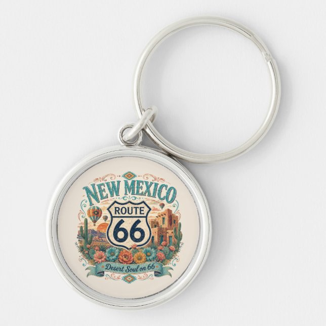 New Mexico-öken Boho Route 66 Soul Vibe Rund Silverfärgad Nyckelring (Framsidan)