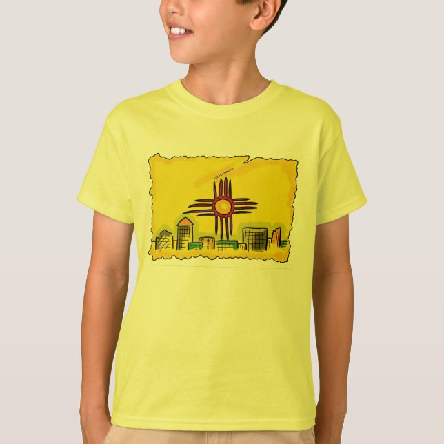 New mexico pojkars konstnärliga flagga skyline T Tee (Framsida)