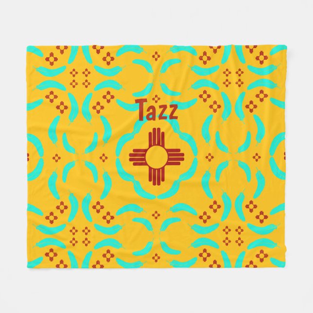 New mexico Red Zia Turquise Feathers Fleecefilt (Framsidan (Horisontell))