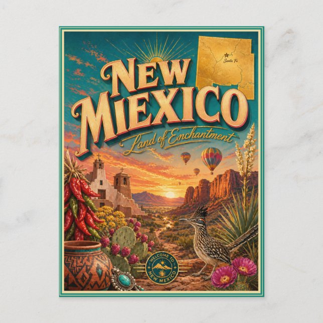 New Mexico Retro Resminnerings vykort (Framsida)