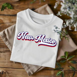 New Mexico Röd Vit & Blå Vintage Script T-Shirt