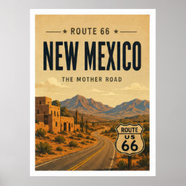 New Mexico Route 66 Adobe Öken Resa Konst Poster