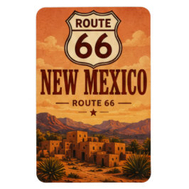 New Mexico Route 66 Adobe Solnedgång Konst Magnet