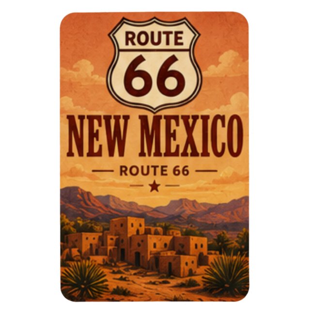 New Mexico Route 66 Adobe Solnedgång Konst Magnet (Vertikal)