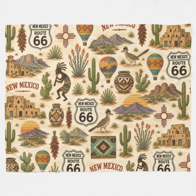 New Mexico Route 66 Cozy Mesa Fleecefilt (Framsidan (Horisontell))