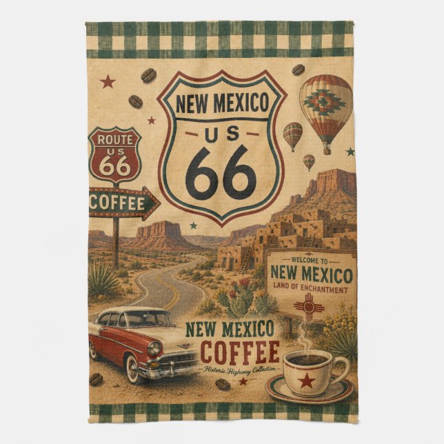 New Mexico Route 66 Enchanted Café-stil Kökshandduk (Vertikal)
