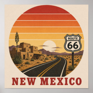 New Mexico Route 66 Öken solnedgång Affisch