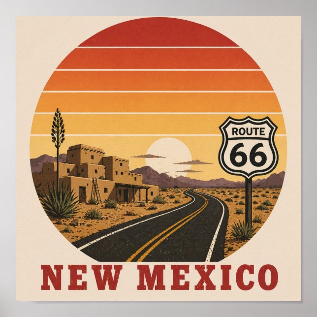 New Mexico Route 66 Öken solnedgång Affisch (Framsidan)