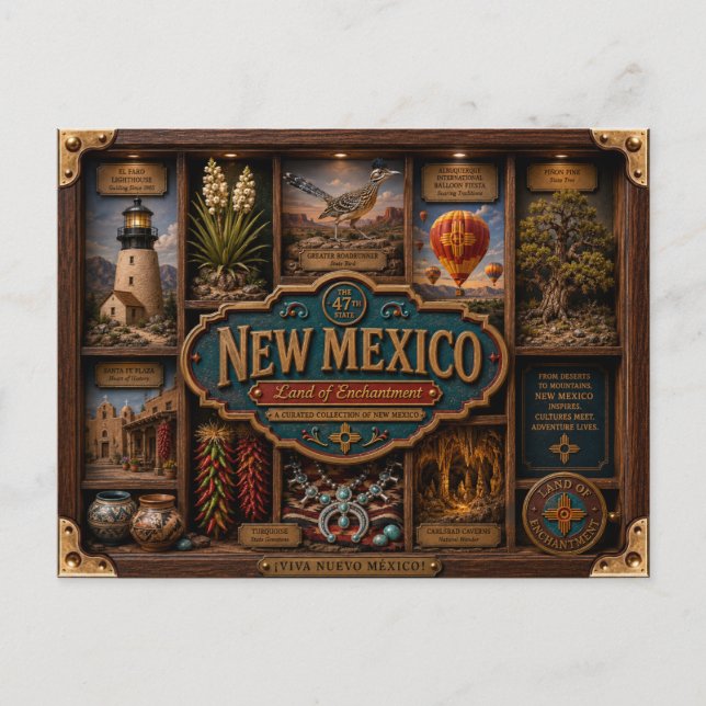 New Mexico Shadow Box 3D Figurin Delstat Vykort (Framsida)