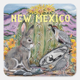 New mexico Southwest Animal Cactus Art Souvenir Fyrkantigt Klistermärke