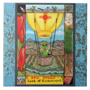 new mexico Souvenir Alien Balloon Zia Tile Trivet Kakelplatta