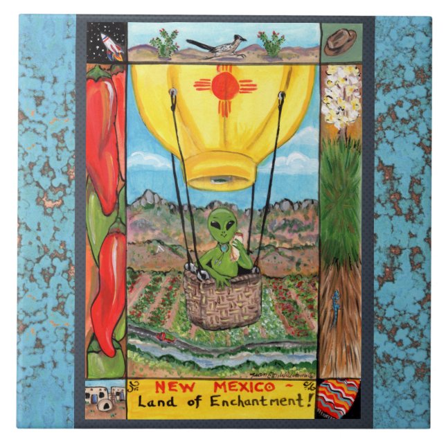new mexico Souvenir Alien Balloon Zia Tile Trivet Kakelplatta (Framsidan)