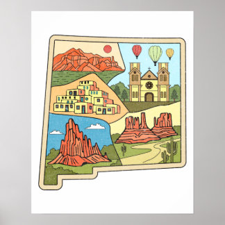 New mexico-staten Karta Vintage Albuquerque Las Ve Poster