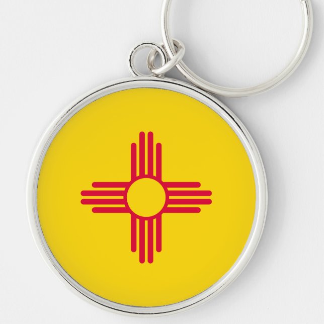 new mexico Statlig flagga Rund Silverfärgad Nyckelring (Framsidan)