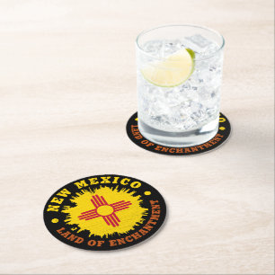 NEW MEXICO STATLIG FLAGGA UNDERLÄGG PAPPER RUND