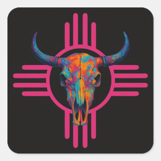 New Mexico Sun Skull Rosa  Fyrkantigt Klistermärke