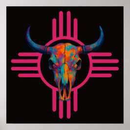 New Mexico Sun Skull Rosa  Poster