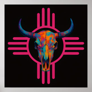 New Mexico Sun Skull Rosa Poster