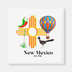 New Mexico Zia_ Chilies, Ballong, Väglöpare, Yucca Magnet