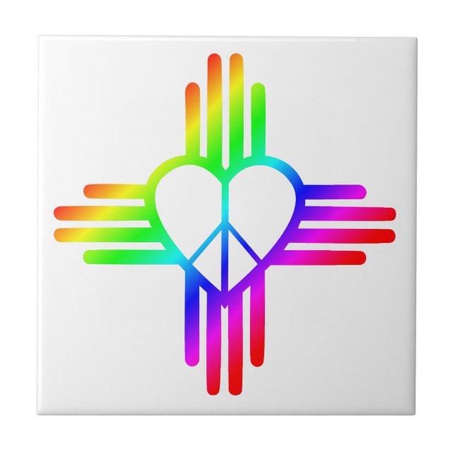 new mexico Zia Rainbow Heart med Fredstecken Kakelplatta (Framsidan)