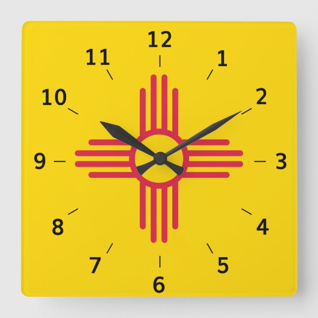 New mexico Zia Sol symbol Square Wall Clock Fyrkantig Klocka (Framsida)