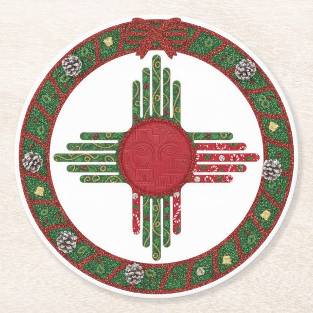 New Mexico Zia Sun Christmas Underlägg Papper Rund (Framsidan)