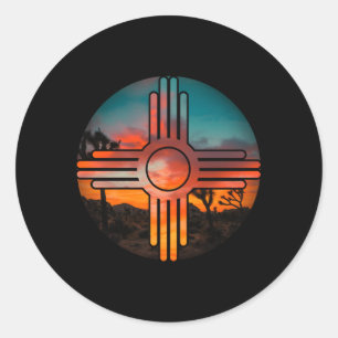 New mexico Zia-symbol och landskap Runt Klistermärke