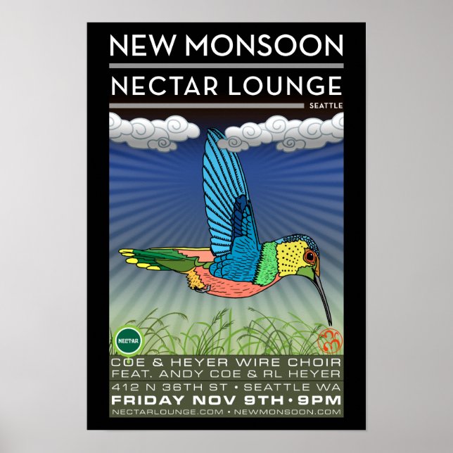 New MonSnart Nectar Lounge Seattle WA 2012 Poster (Framsidan)