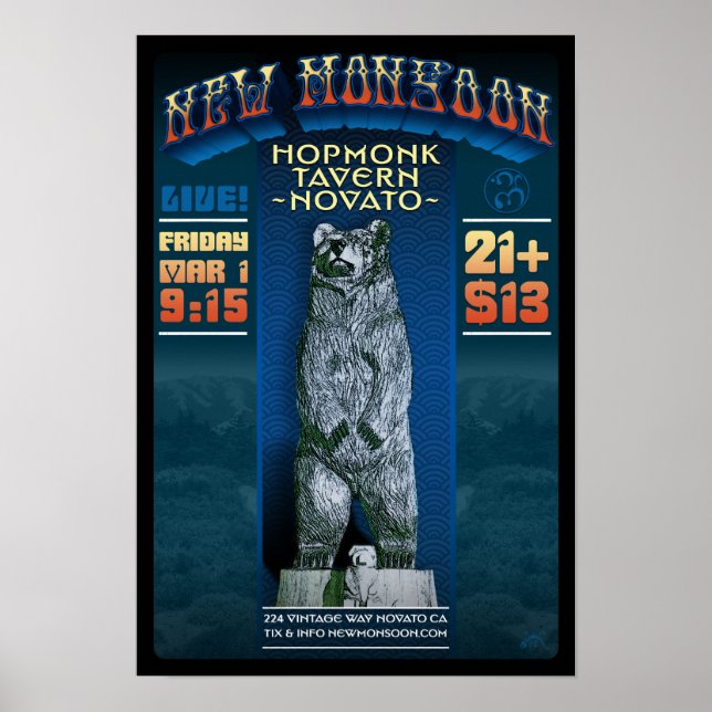 New Monsoon Hopmonk Tavern Novato CA 2013 Poster (Framsidan)