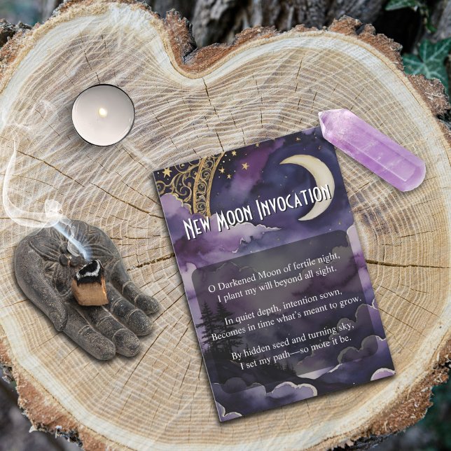 New Moon Invocation Pagan Prayer Pocket Card Inbjudningar (Purple Night Sky New Moon Invocation for Pagan and Wiccan Practice by Starborne Devotionals)