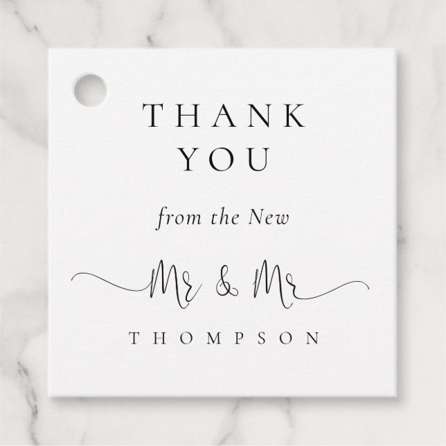 New Mr Elegant Script Gay Bröllop Tack Gåvor Etiketter (Framsida)