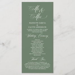 New Mr och Mrs, Sage Grönt, Bröllop Ceremony Program