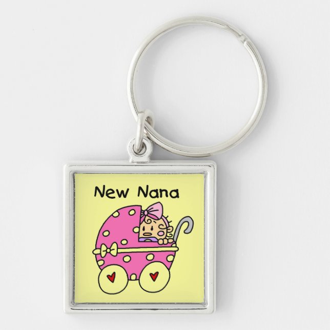 New Nana Baby i Carriage Gifts Fyrkantig Silverfärgad Nyckelring (Framsidan)