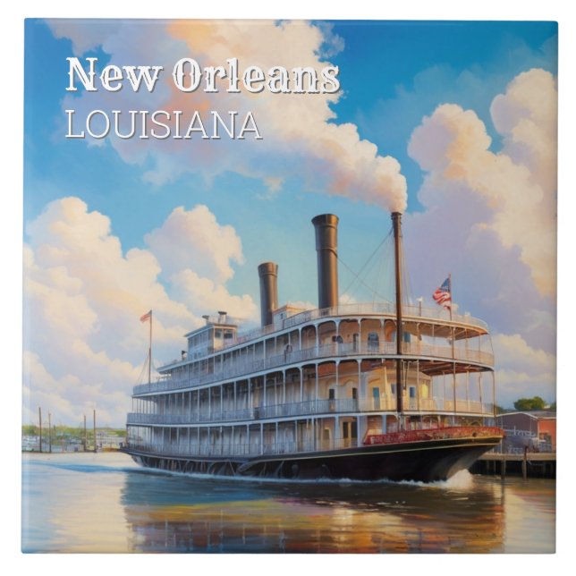 New Orleans ångbåt flodfartyg Båt på floden Kakelplatta (Framsidan)