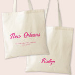 New Orleans Bachelorette Party Personlig Tote Tygkasse<br><div class="desc">Få party att börja med den här New Orleans bachelorette Party retro rosa personlig till väskan. Det här trendiget är utformat så att du får en Bachelorette-stad i ett snyggt-återbildningsteckensnitt, med gott om utrymme för anpassning med bridens namn och datum. Perfekt lägger till lite roligt och fläkt i din händelse....</div>