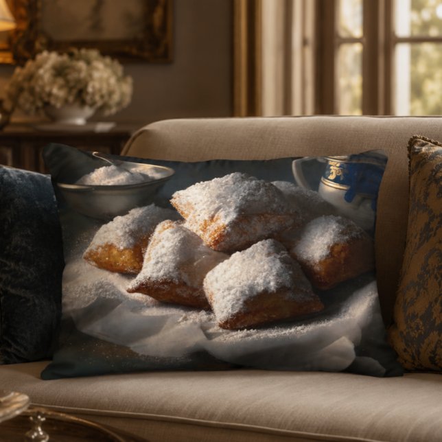 New Orleans Beignets Dekorativ Kudd Prydnadskudde (New Orleans Beignets Art Print | Affordable Wall Art | Impressionist Food Painting, French Quarter D)