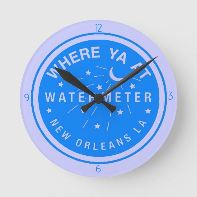 New Orleans Blue Vatten Meter Clock Rund Klocka (Framsida)