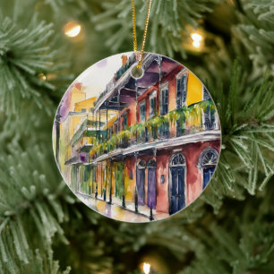 New Orleans Bourbon Street Julgransprydnad Keramik