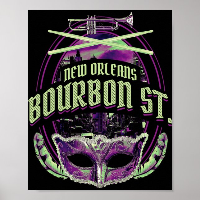 New Orleans Bourbon Street Mardi Gras French Quart Poster (Framsidan)