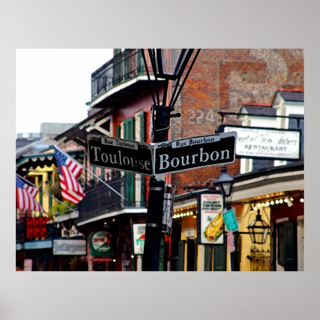 New Orleans Bourbon & Toulouse Street Poster Skriv (Framsidan)