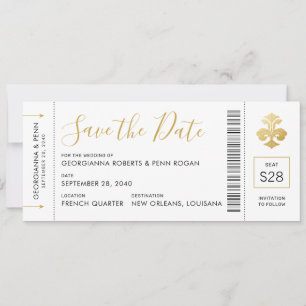 New Orleans Bröllop Fleur De Lis Boarding Pass Spara Datumet